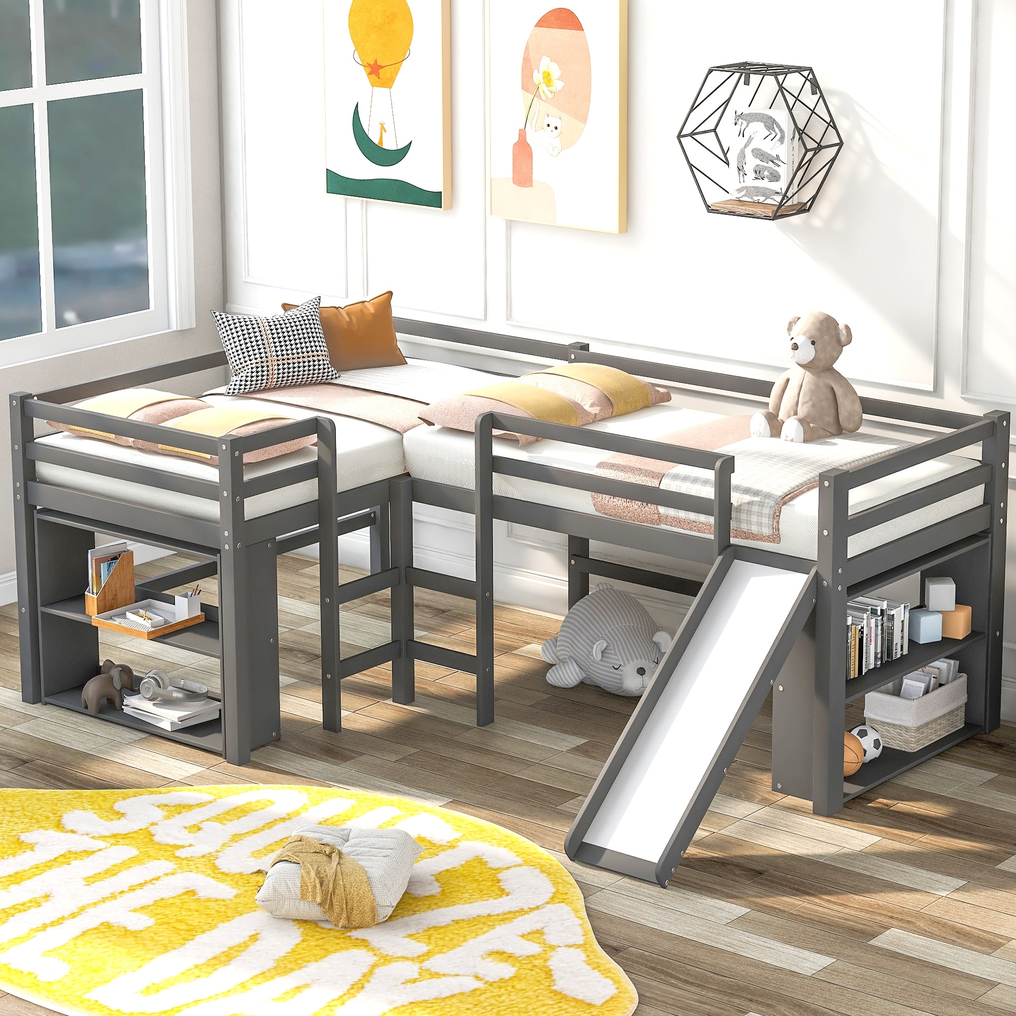 Corner table twin outlet bed slides under