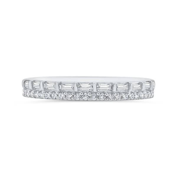 slide 1 of 4, 10K White Gold 3/8ct TDW Baguette and Round Diamond Band (I-J, I1)