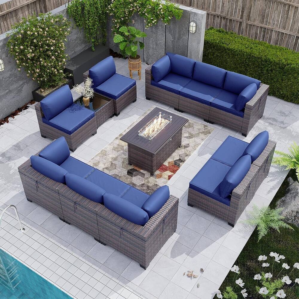 Kullavik 12 Piece Outdoor Patio Furniture Set with Fire Pit Table