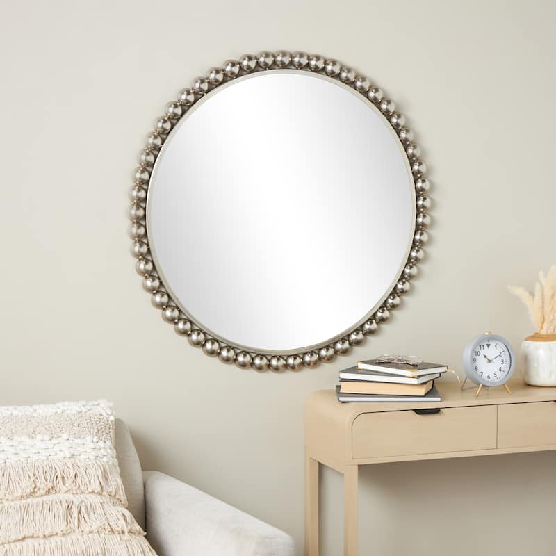 Metal Wall Mirror with Bead Detailing - Gold or Silver - CosmoLiving by Cosmopolitan