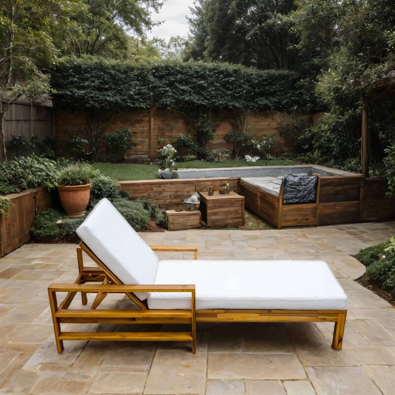 Outdoor Wood Lounge Chair with Adjustable Backrest for Gardens