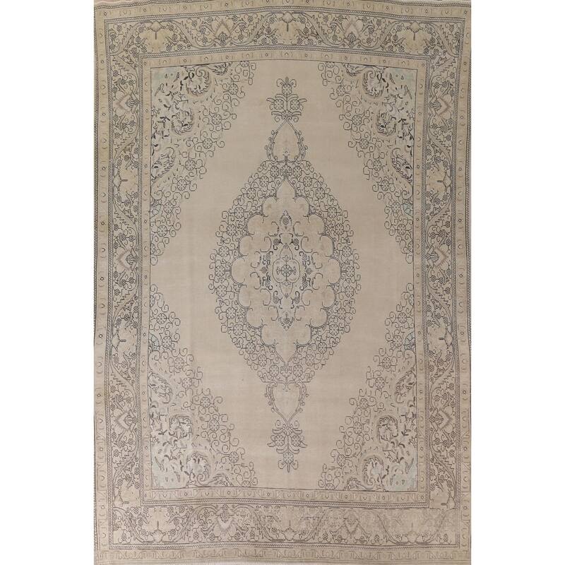 Hand Knotted Oriental 100% Wool Carpet Traditional Floral Beige & Ivories Tabriz Area Rug - 12' 4'' X 9' 4''