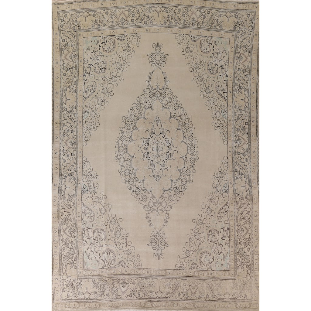 Hand Knotted Oriental 100% Wool Carpet Traditional Floral Beige & Ivories Tabriz Area Rug - 12' 4'' X 9' 4''