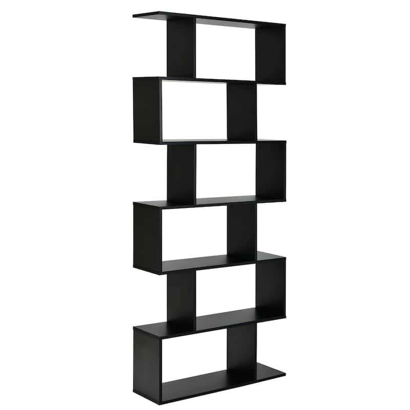 S-Shaped 6-Tier Freestanding Bookshelf with Open Storage Shelves for Living Room or Bedroom
