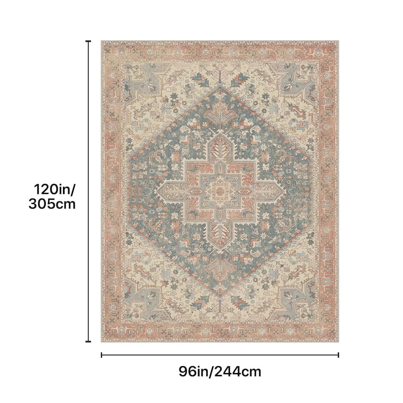 Mcow Boho Blush Collection Low-Pile Machine-Washable Non-Slip Area Rug - 8' x 10'