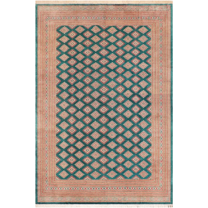 Rustic Bokhara Sellers Green/Pink Hand Knotted Wool Rug - 10'8'' x 14'1''