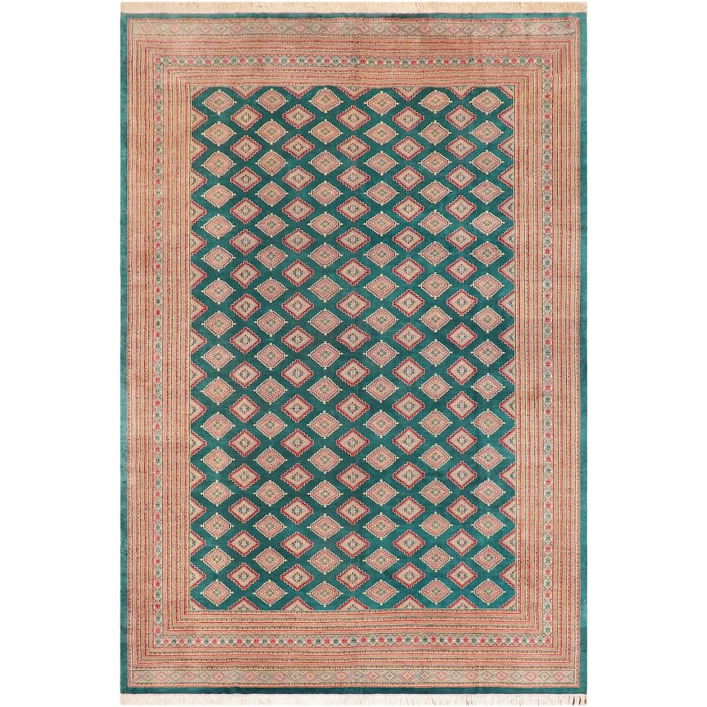 Rustic Bokhara Sellers Green/Pink Hand Knotted Wool Rug - 10'8'' x 14'1''
