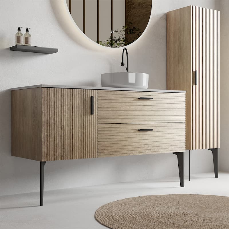 30/36/48 inch MDF Single Sink Freestanding Bath Vanity in Oak with White Artificial Marble Top
