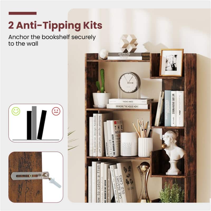64" Tall Engineered Wood Storage Organizer Bookcase for Living Room or Bedroom - 27"L x 9"W x 64"H
