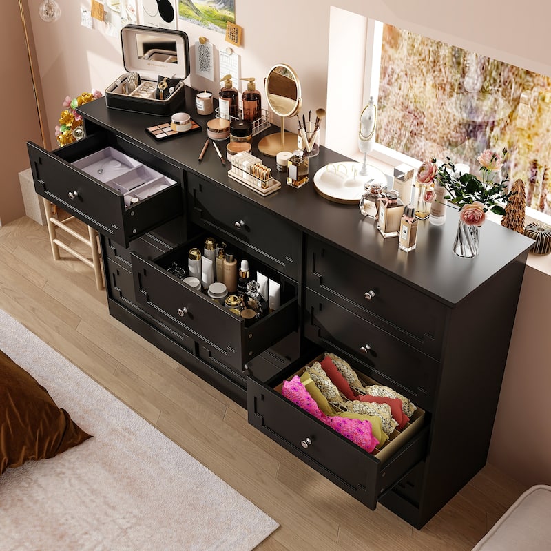 Modern 12-Drawer White Wooden Dresser for Bedroom and Living Room Storage