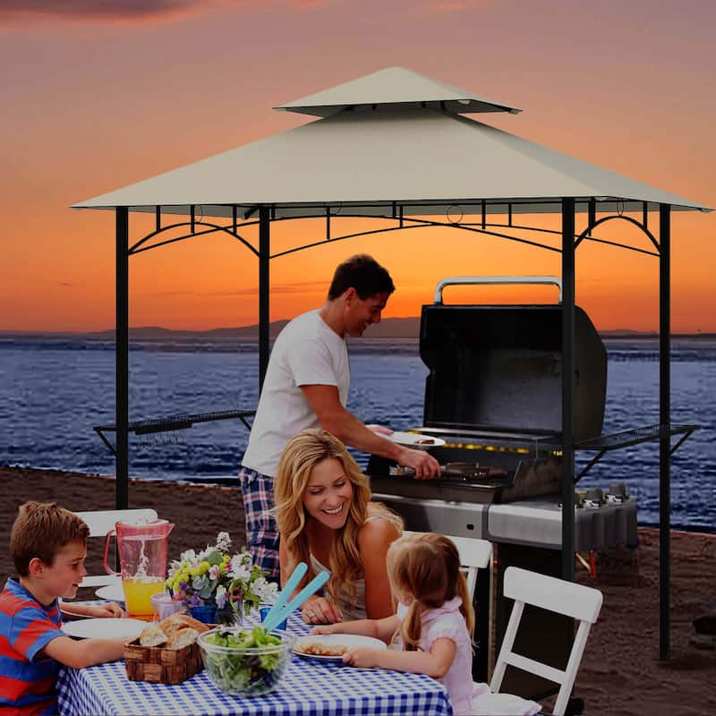 Costway 8' x 5' Grill Gazebo with 2 Shelves 7 Hooks Metal Frame Soft - See Details