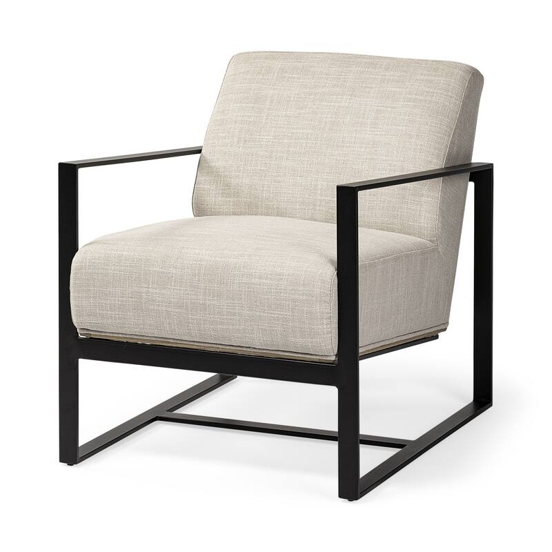 HomeRoots 32" Cream And Black Fabric Arm Chair - 31.88' X '28.93' X '24.4