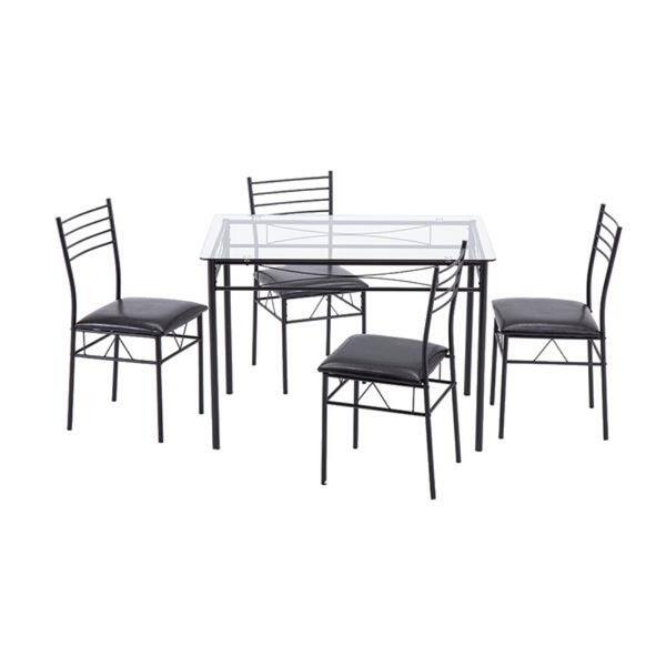 Iron Glass Dining Table and Chairs Black One Table and Four Chairs PU