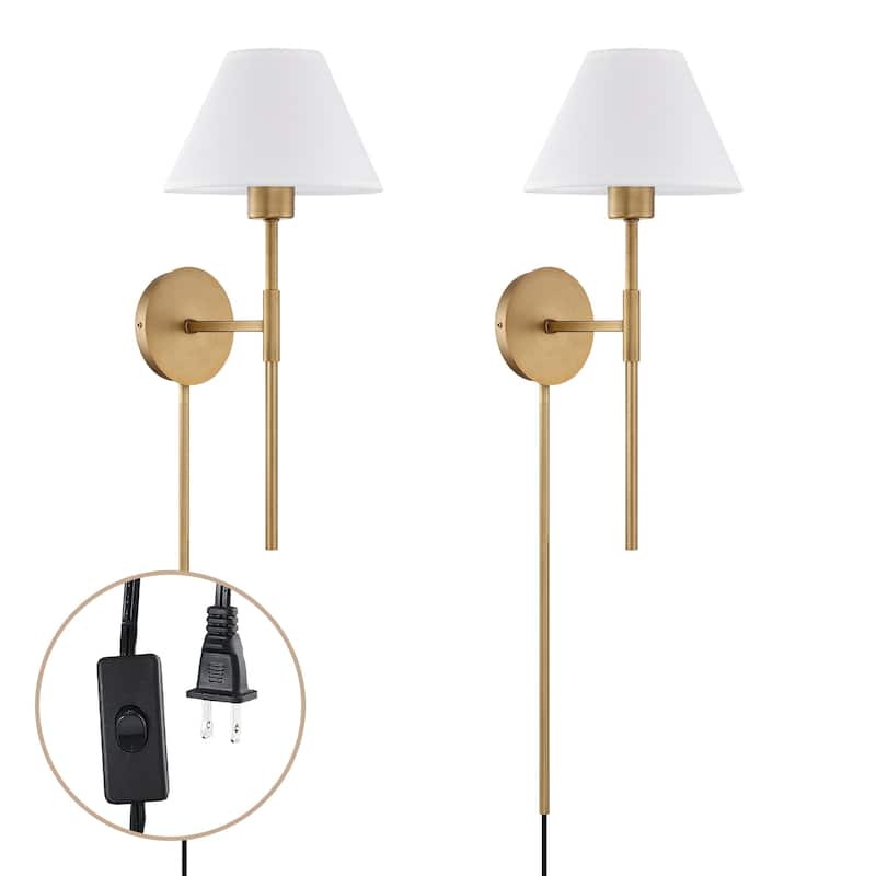 Nathan James Millie Plug-in Wall Sconce, Wall Mounted Bedside Reading Lamp with Cotton Shade