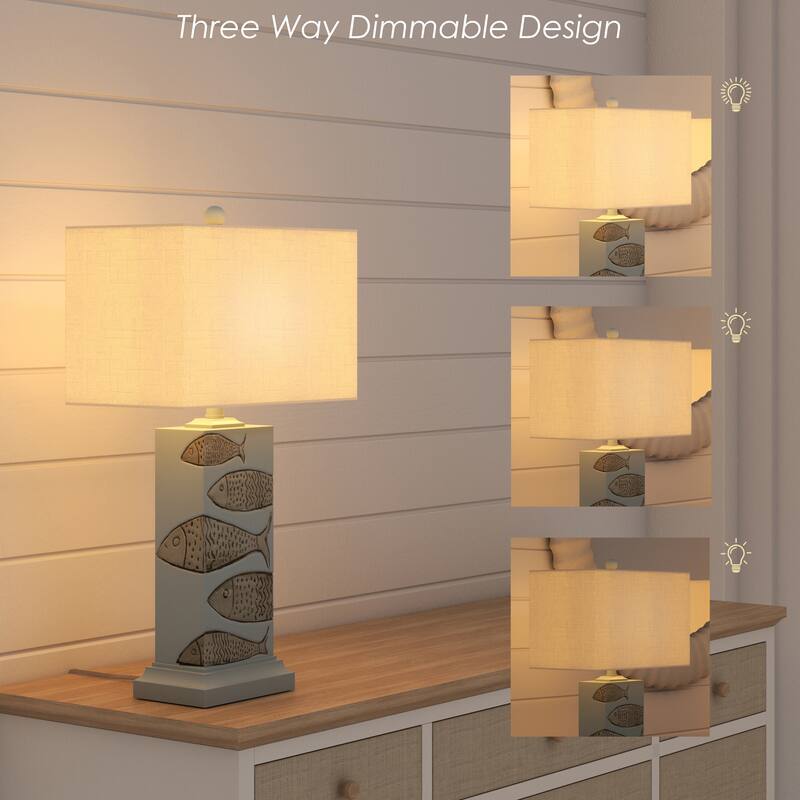 Lux Lighting 28" Gray/Light Brown Coastal Fish Table Lamp (Set of 2) 3-Way Switch