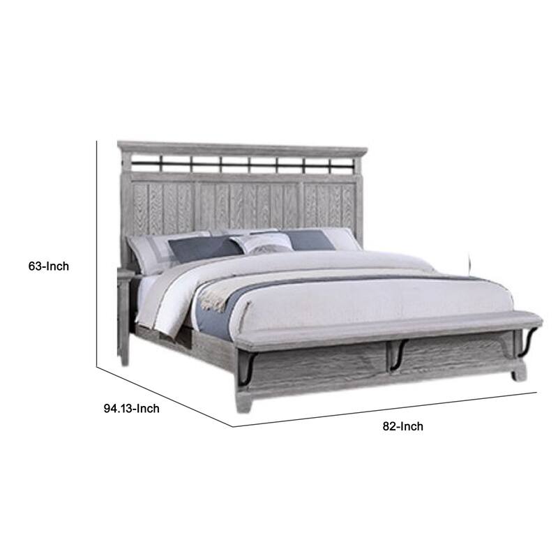 Bix King Size Bed w Upholstered Footboard, Light Gray Wood Grain