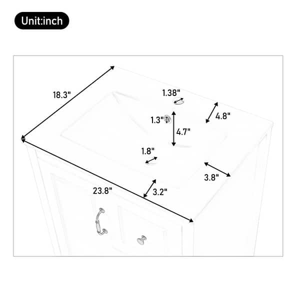 dimension image slide 2 of 3, 24 inch Bathroom Vanity with Sink, One Cabinet with Soft-closing Door, 3 Soft-closing Drawers, Retro Metal Handles