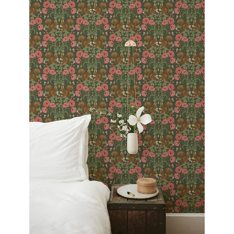 A-Street Prints Kurre Dark Green Woodland Damask Wallpaper
