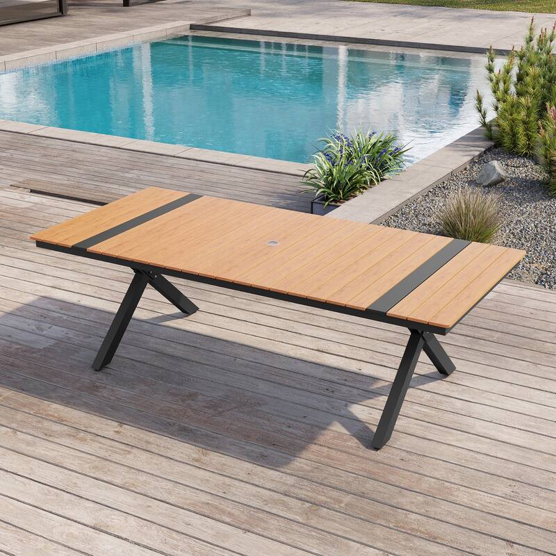 Outdoor Patio Aluminum Dining Rectangular Table with Umbrella Hole