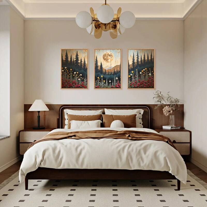 Wildflower Forest Mountain Wall Decor, Nature Pine Tree