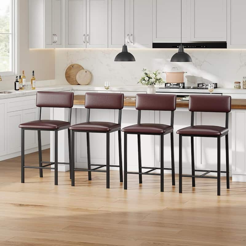 Upholstered PU Leather Counter Bar Stools Set of 4 for Kitchen Island, Bar - Brown