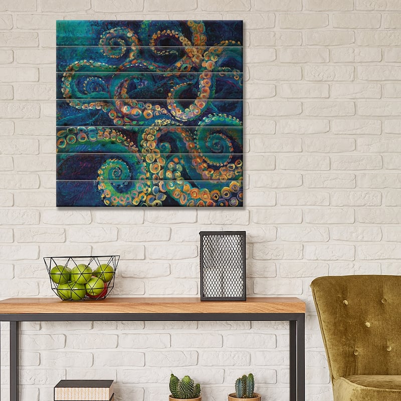 Tentacollage II Print On Wood by Iris Scott - Multi-Color