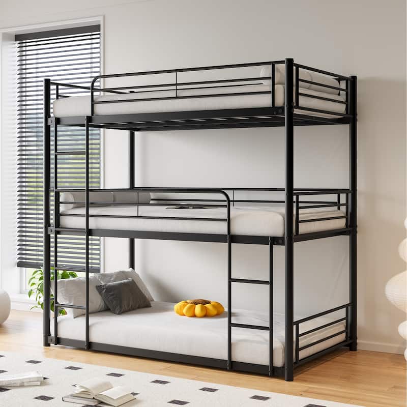 Twin Metal Platform Bed with Two Ladders