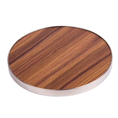 Creative Home Fiber 7" Round Trivet, Serving Board Acacia Wood Finish and Stainless Steel Trim