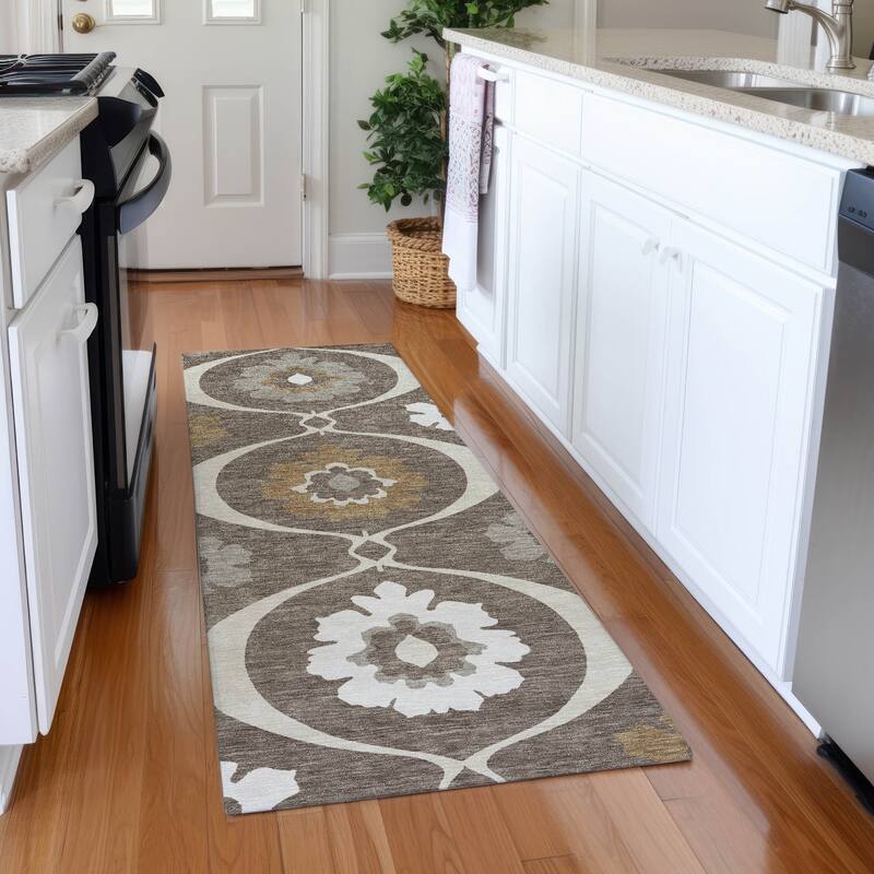 Premium Washable Super Soft Floral Scallops Mayfield Rug - Brown - 2'3" x 7'6"