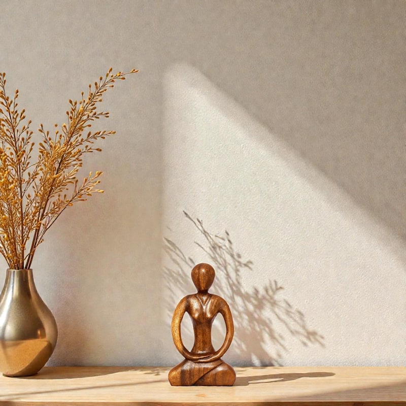 12" Wooden Handmade Abstract Yoga Sculpture Statue Handcrafted "Tranquility" Gift Home Decor Figurine Decoration Hand Carved