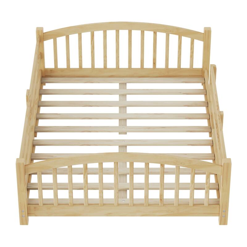 Solid Wood Floor Bed Montessori Bed with Safety Guardrails Without Door
