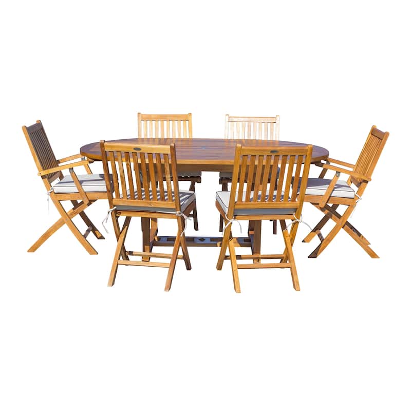 Seven Seas Teak Ocean Beach Round Outdoor Patio Extension Table, 47 inch Round to 71 inch Oval (Table Only)