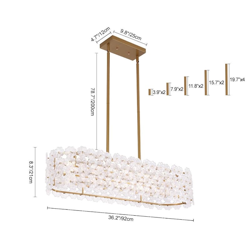 Glam 5-Light Glass Blossom Lantern Linear Island Chandelier 36.2 in