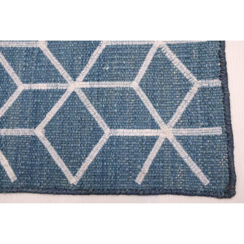 ECARPETGALLERY Flat-Weave Marrakech Dark Blue Wool Kilim - 5'1 x 7'8
