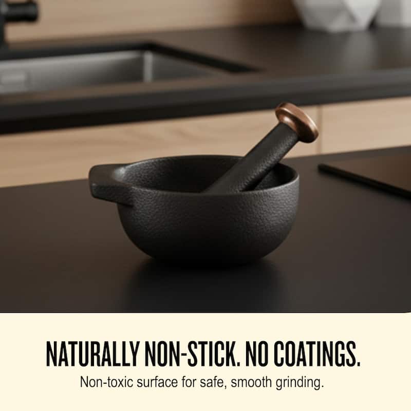 Alva Nori Enameled Cast Iron Mortar and Pestle Set 4" 2 C Nonstick Crusher - 4.3