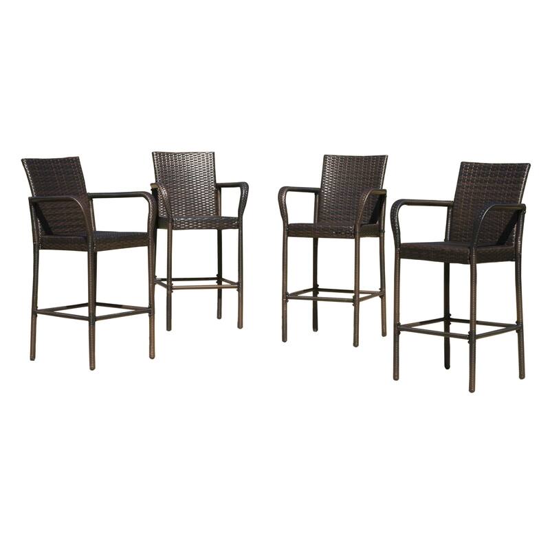 Delfina Outdoor Wicker Barstool (Set of 4) by Christopher Knight Home - 24.80"L x 24.35"W x 46.50"H