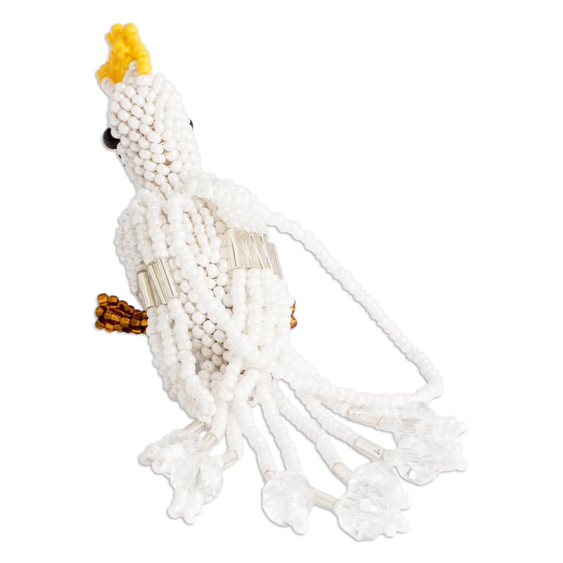 Novica Handmade White Cockatoo Crystal And Glass Beaded Ornament