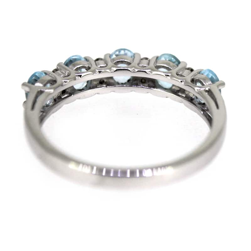 925 Sterling Silver Sky Blue Topaz and White Natural Zircon Band Ring