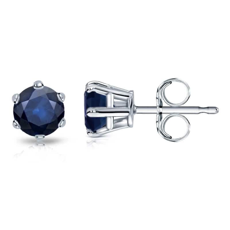 Auriya 14k Gold Round Sapphire Solitaire Stud Earrings 3/4ct TGW 6-Prong - White
