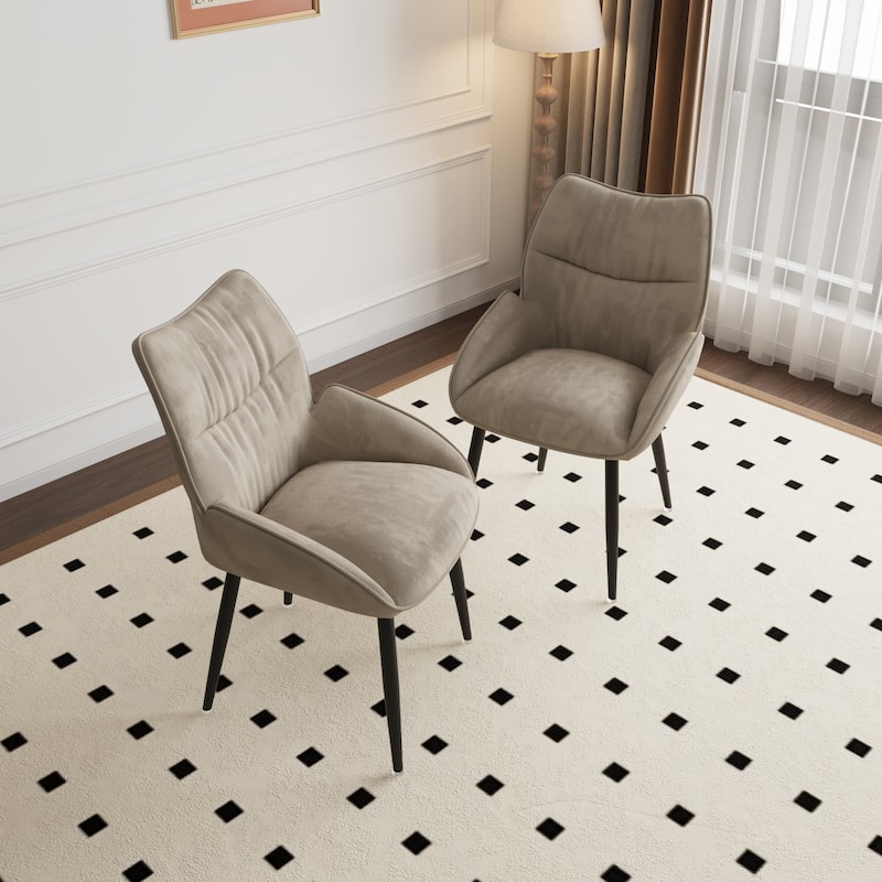 Dining Chairs Set of 2, Velvet Accent Chair Modern Kitchen Arm Chairs Upholstered Chair with Metal Legs for Kitchen - Grey
