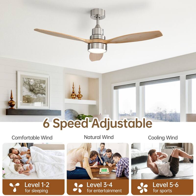 Sofucor 52" Indoor Wood Ceiling Fan Light with Remote, Integrated Light Optional