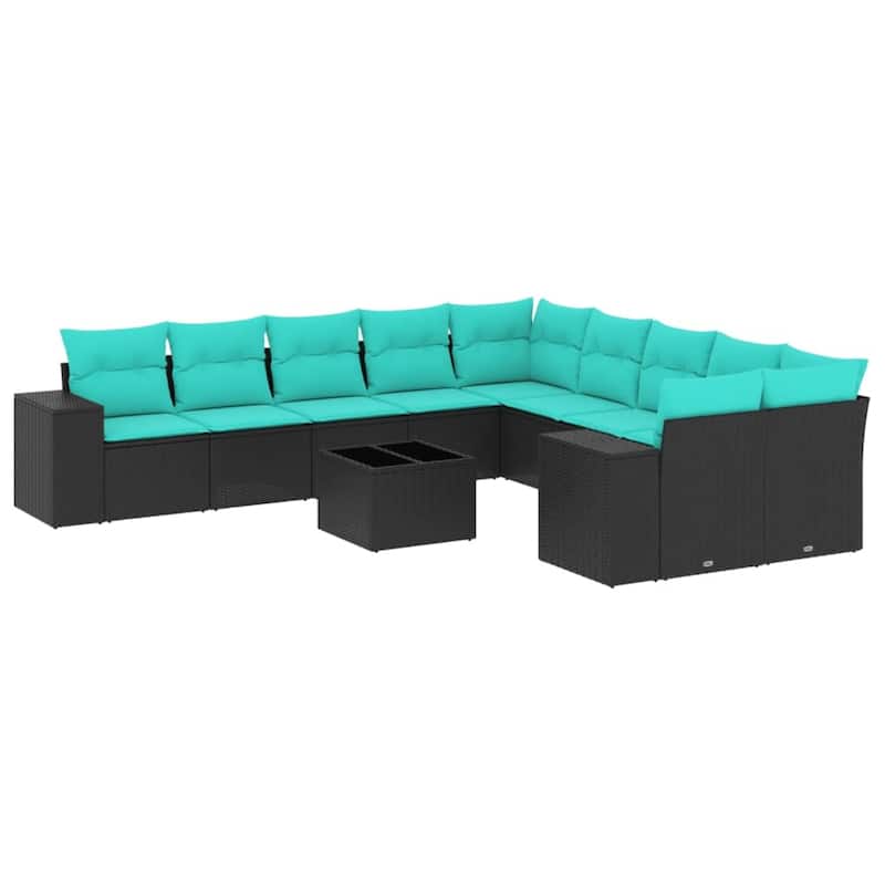 vidaXL 10 Piece Patio Sofa Set with Cushions Black Poly Rattan
