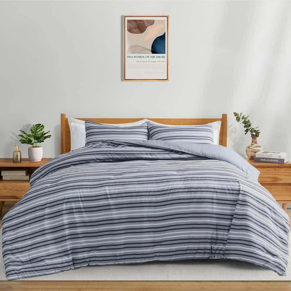 Year-Round Printed Stripe Microfiber Comforter Set