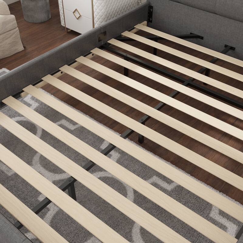 Black Upholstered Bed with LED Lights and Charging Station