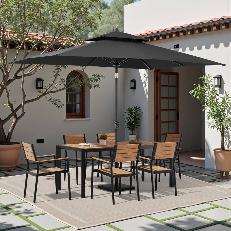 9/11-Piece Outdoor Patio Dining Set Aluminum Dining Table and Stackable Chairs w/10 ft Market Umbrella and Base