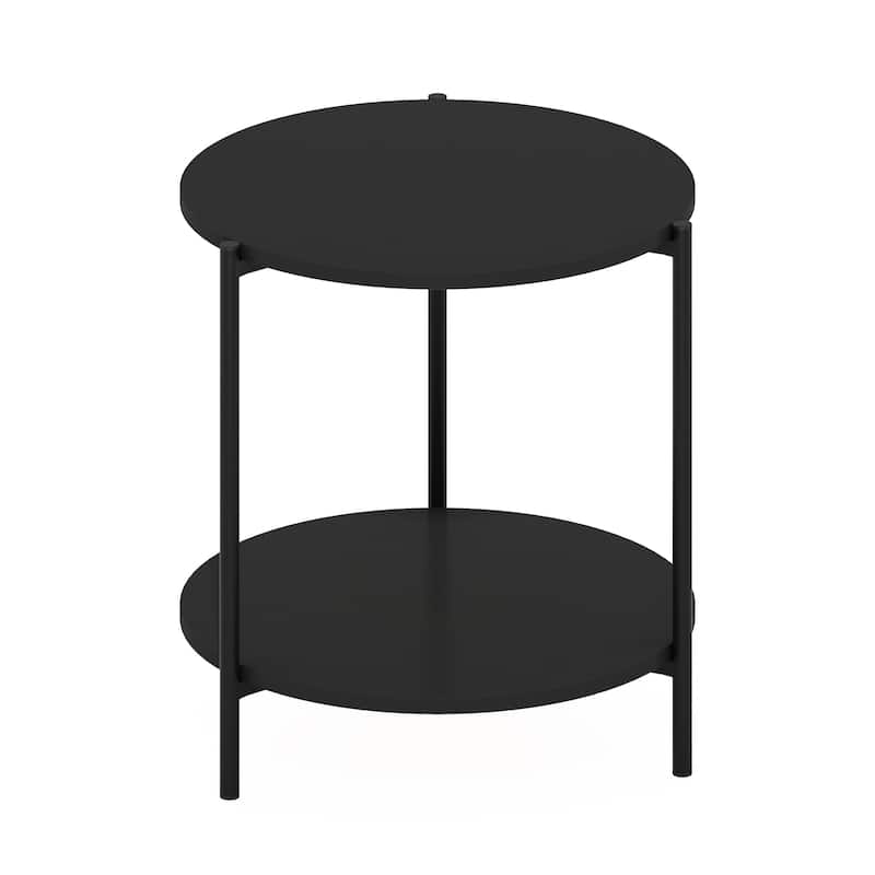 Furinno Besi 2-Tier Modern Round Side End Table with Sturdy Metal Legs, Americano - Black