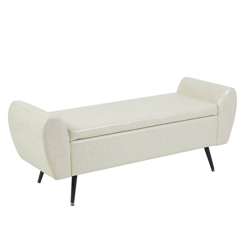 Upholstered 55"W Flip Top Storage Bench Bedroom Bench Modern End of Bed Bench for Entryway Hallway Window with Gold Legs