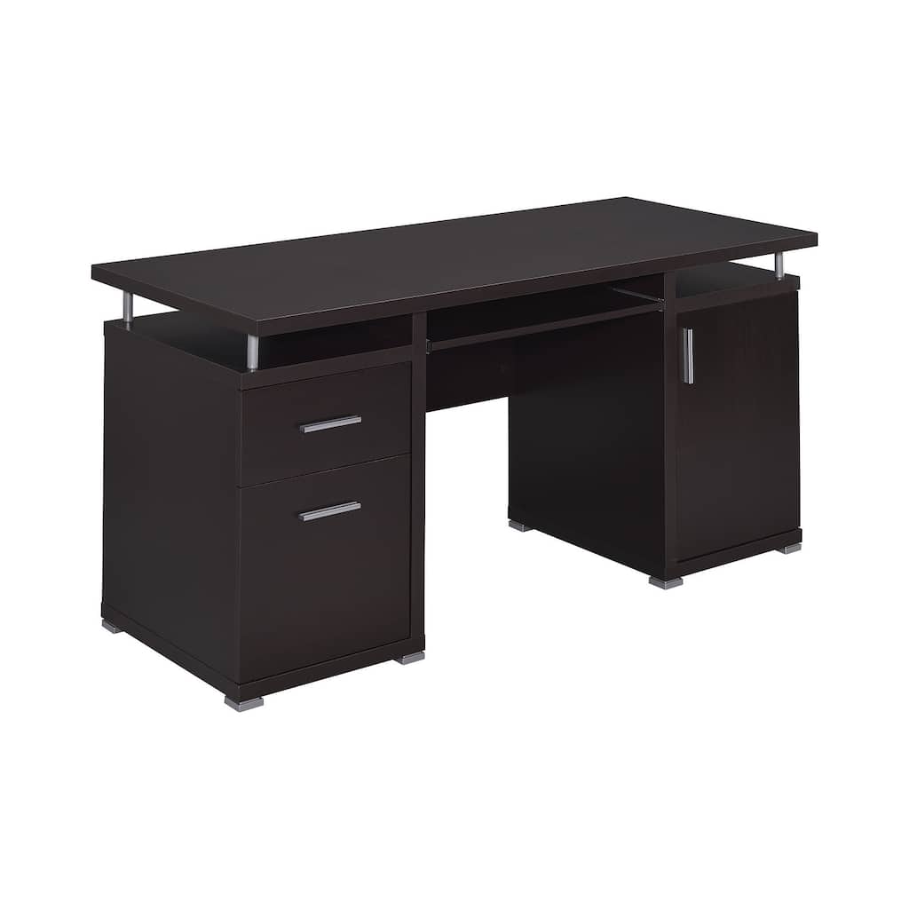 Computer Desk with 2 Drawers and Cabinet in Cappuccino
