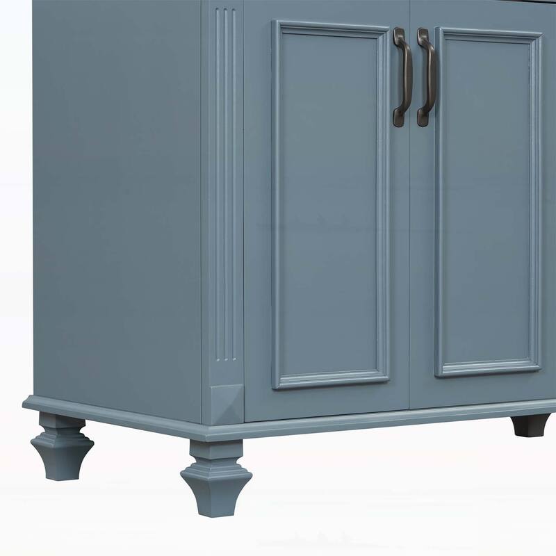 Freestanding Vanity Set with Flip-Out Drawer,3 Drawers,2 Soft-Close Doors