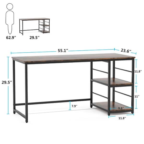 55 Inch Computer Desk With 2 Tier Storage Shelves Rustic Modern Home Office Desk Study Table Studying Writing Desk Workstation Overstock 32111666